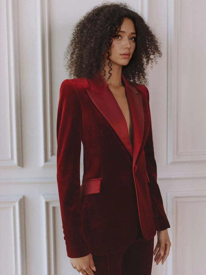 Women's Velvet Blazer Flared Trouser Suit Co Ord 4