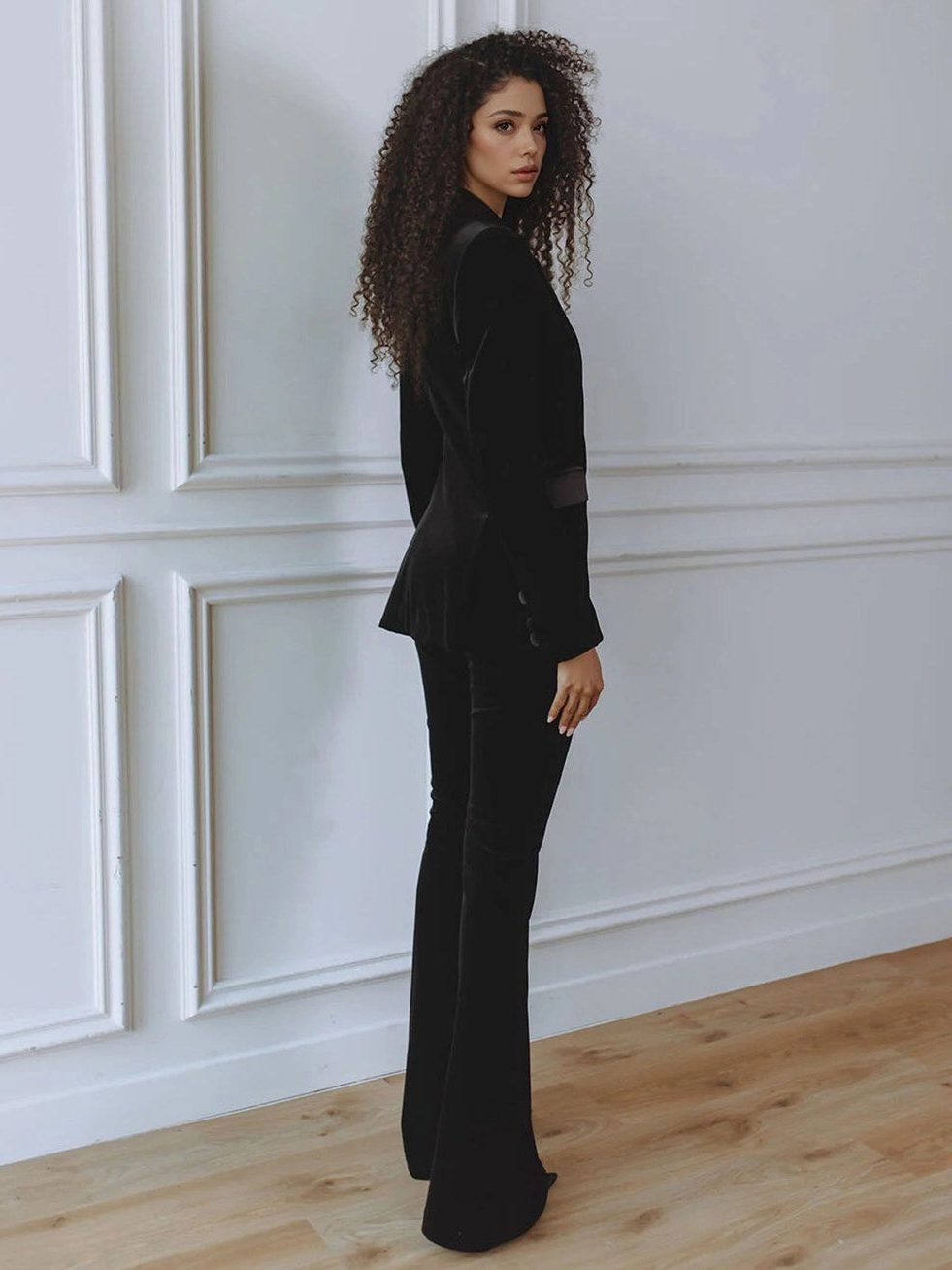 Women's Velvet Blazer Flared Trouser Suit Co Ord 7
