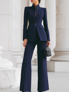 Clare | Women's Stand Collar Blazer Flared Trouser Suit Co Ord