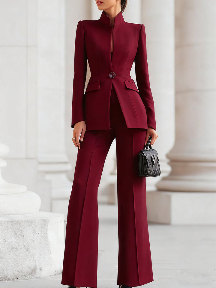 Women's Stand Collar Blazer Flared Trouser Suit Co Ord 4