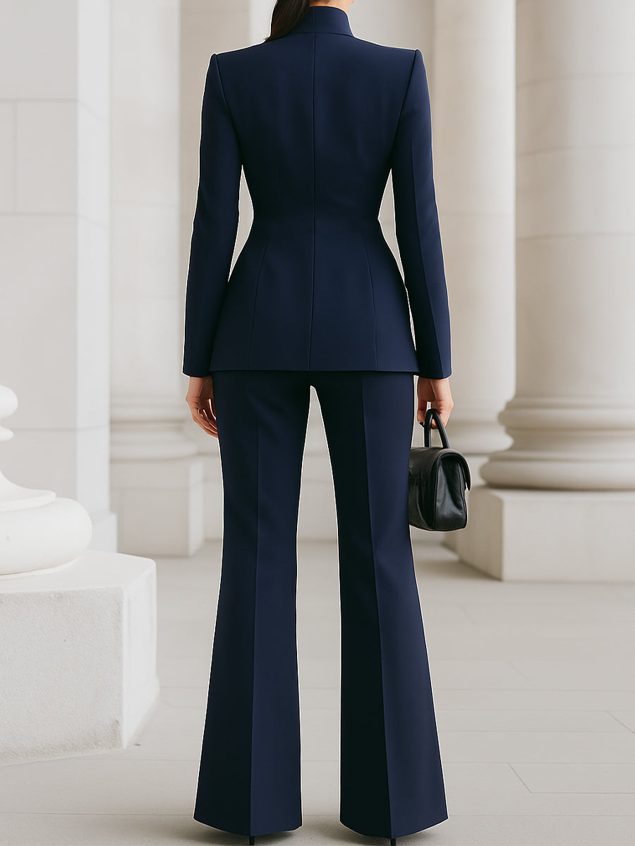Women's Stand Collar Blazer Flared Trouser Suit Co Ord 8