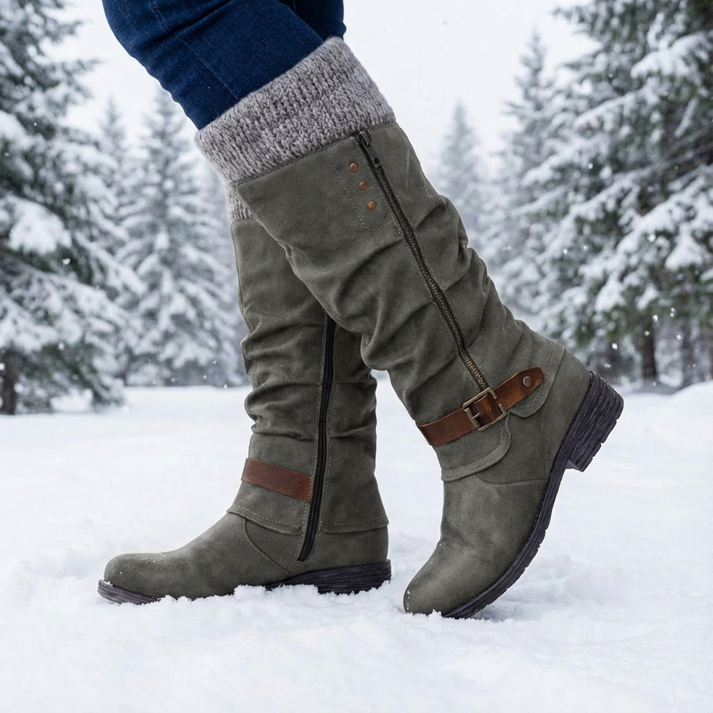 Leah | Women's Fleece Orthopedic Knee High Heel Boots