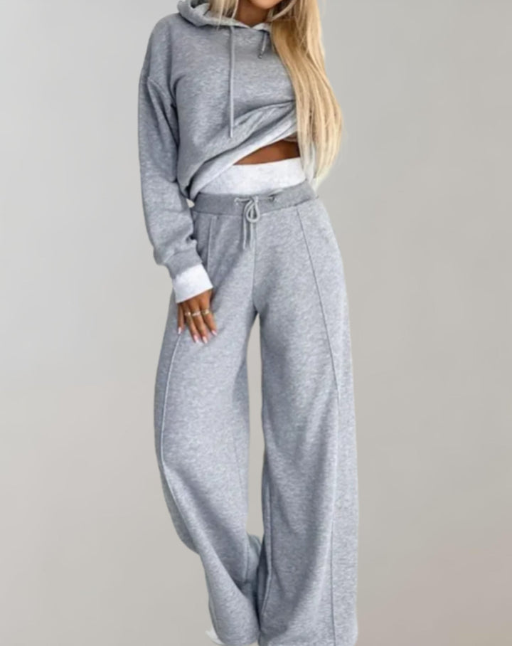 Women's Cropped Hoodie Wide Leg Tracksuit Set 3