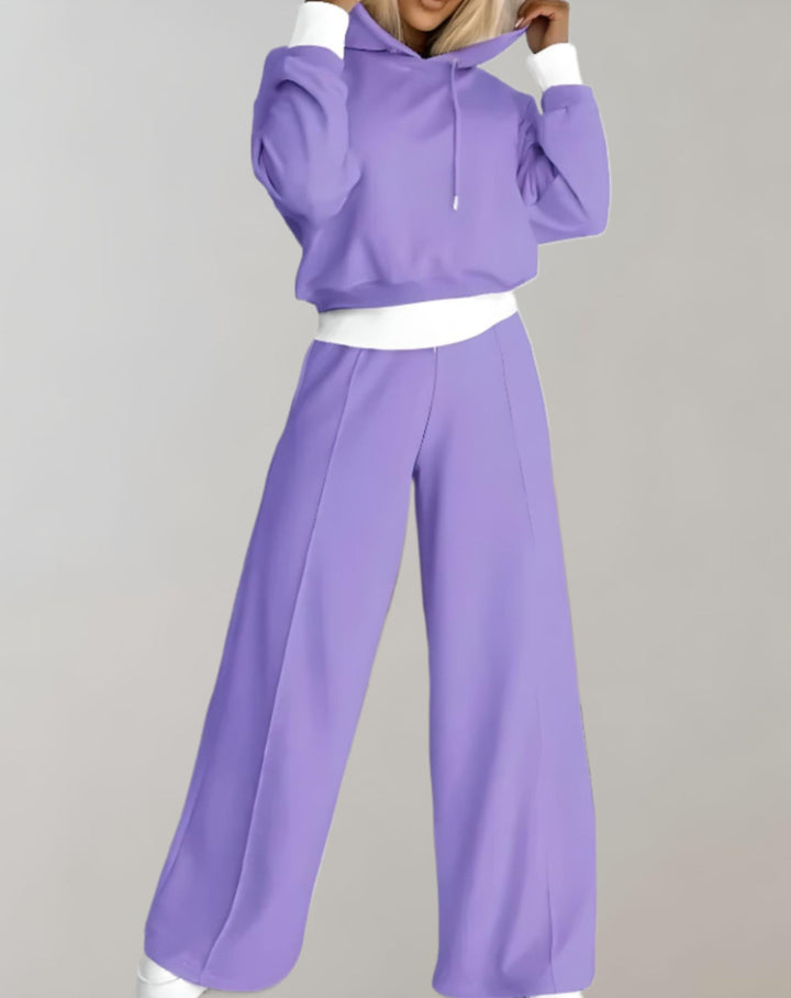 Women's Cropped Hoodie Wide Leg Tracksuit Set 2