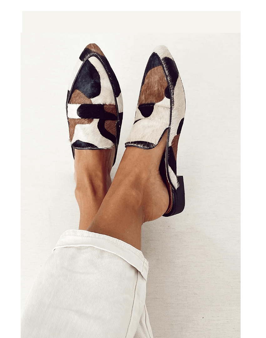 Women's Cow Print Pointed Toe Loafers 1