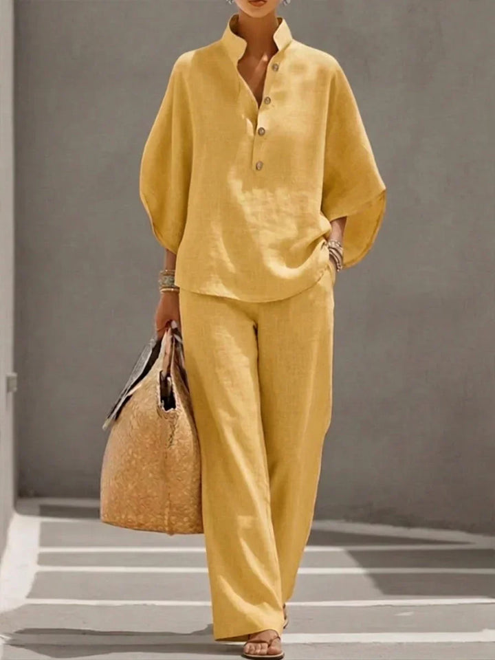 Ciarnat | Bat-Sleeve Top and Wide-Leg Trouser Set with Elastic Waist