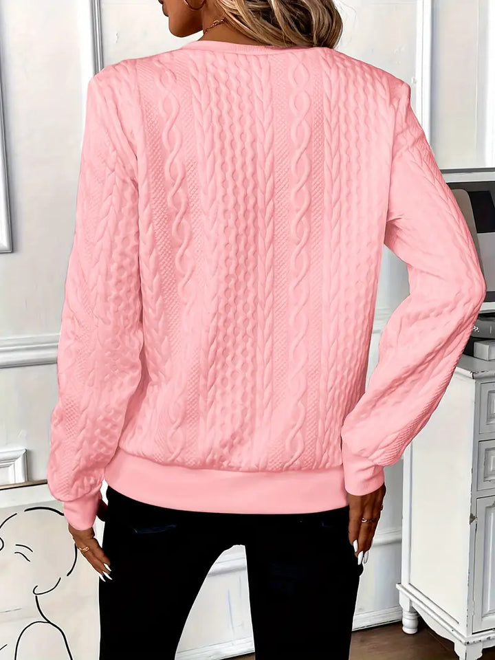 Women's Cable Knit Zip Neck Sweater - Pink