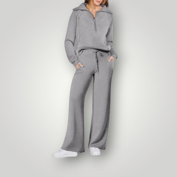 Women's Half Zip Wide Leg Tracksuit Set Co Ord 1