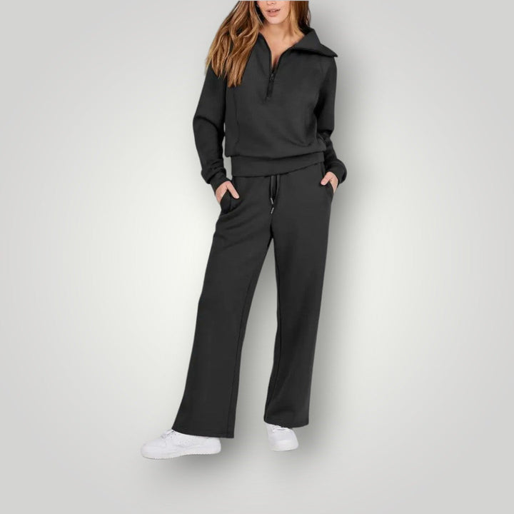 Women's Half Zip Wide Leg Tracksuit Set Co Ord 3