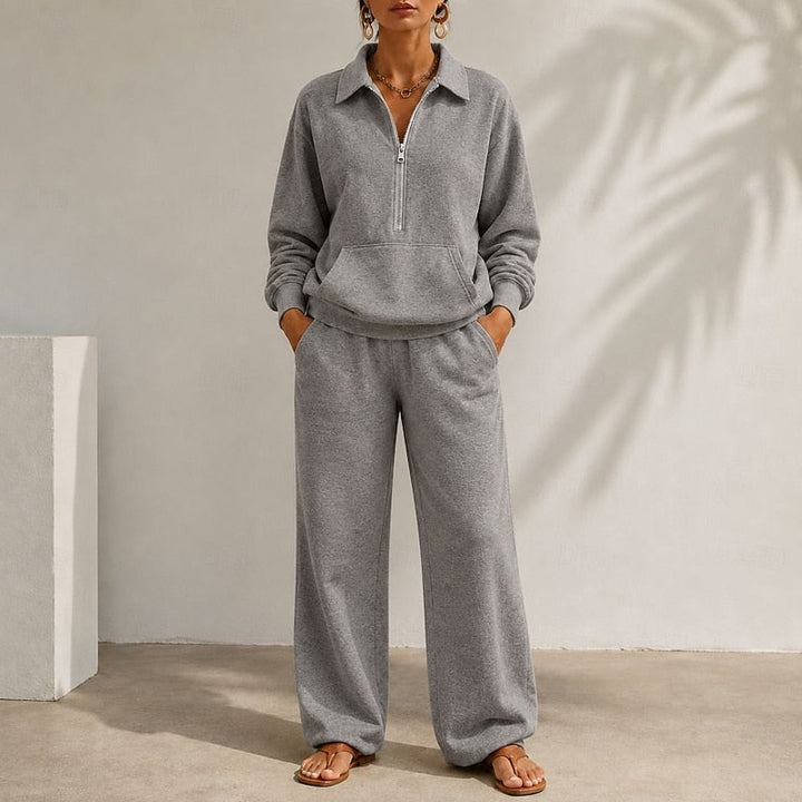 Women's Zip Collar Wide Leg Tracksuit Set 2