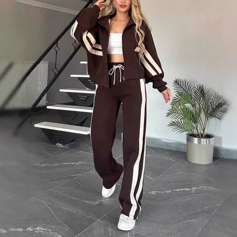 Women's Contrast Stripe Zip Up Tracksuit Set 8