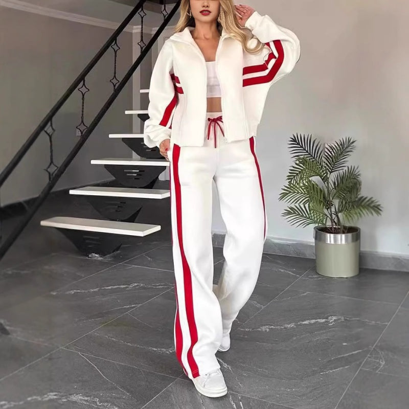 Women's Contrast Stripe Zip Up Tracksuit Set 1
