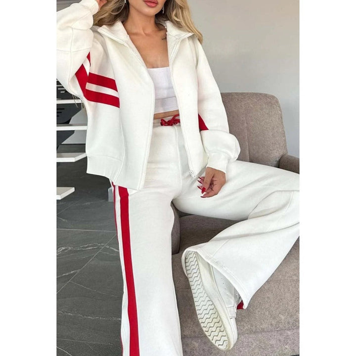 Women's Contrast Stripe Zip Up Tracksuit Set 2