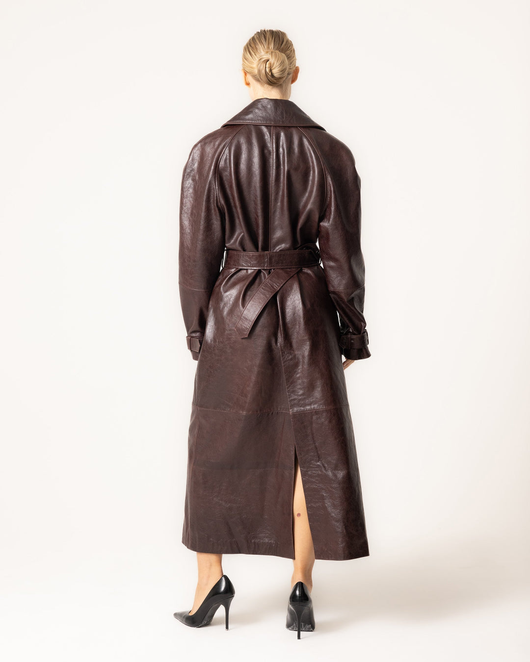 Women's Belted Leather-Look Trench Coat 1
