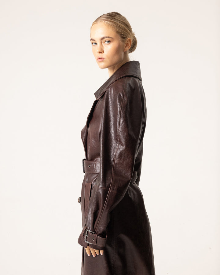 Women's Belted Leather-Look Trench Coat 2