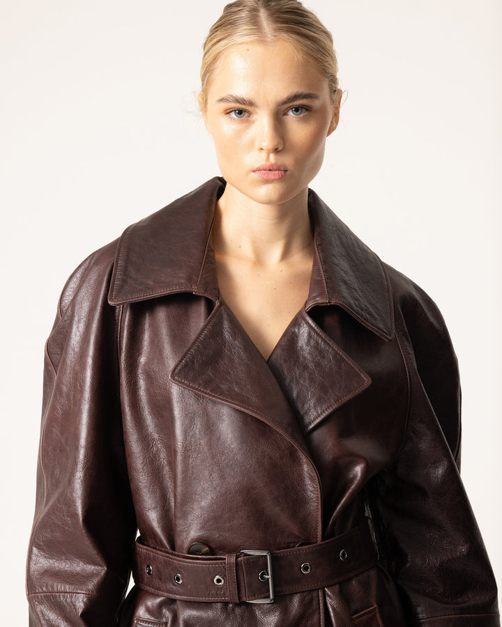 Women's Belted Leather-Look Trench Coat 3