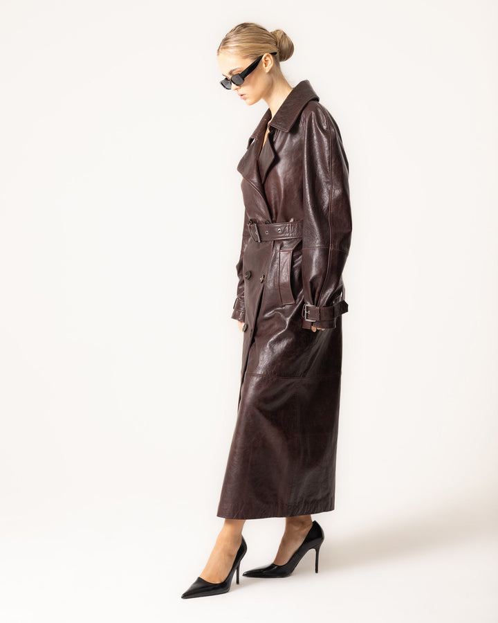 Women's Belted Leather-Look Trench Coat 4