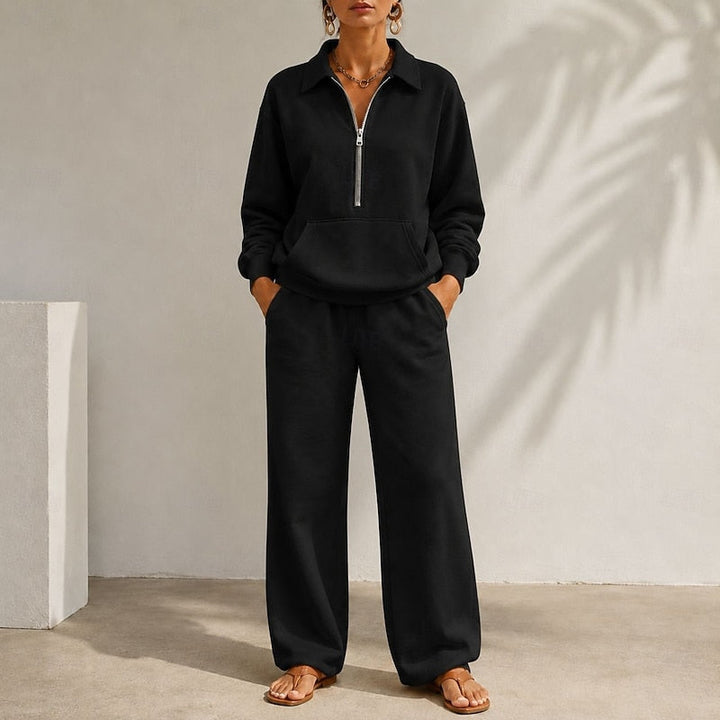 Women's Zip Collar Wide Leg Tracksuit Set 3