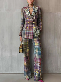 Maureen | Women's Plaid Double Breasted Blazer Trouser Suit Set