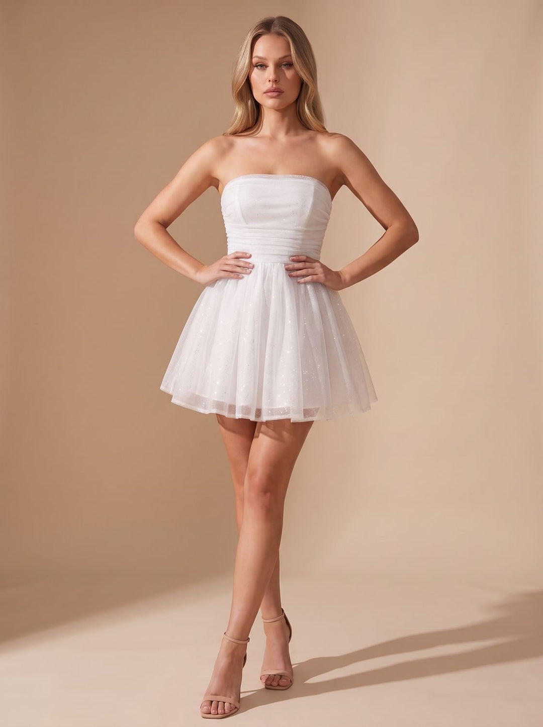 Women's Glitter Bustier Mini Christmas Party Dress - White