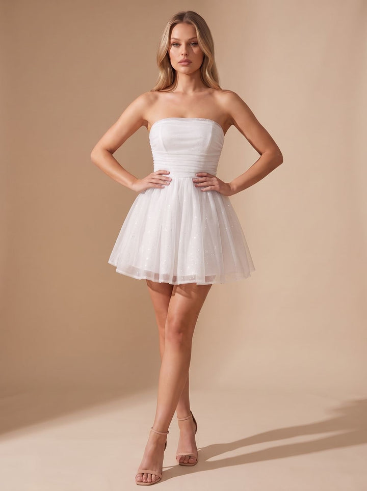 Women's Glitter Bustier Mini Christmas Party Dress - White
