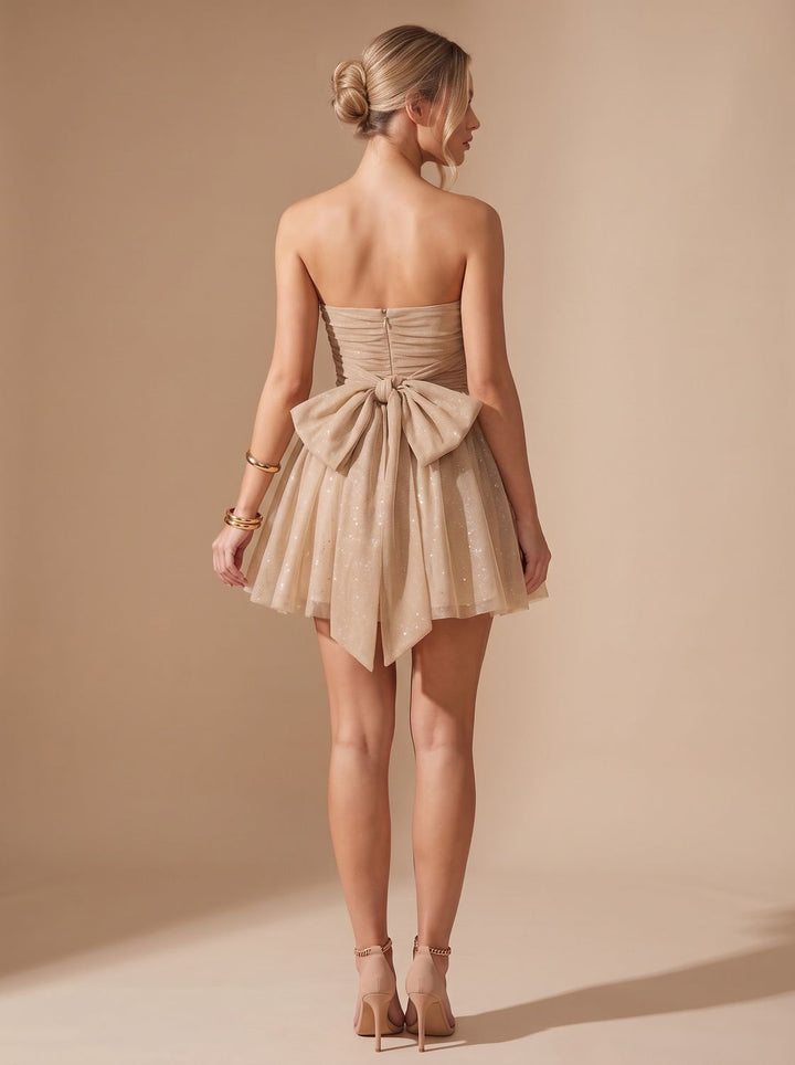 Women's Glitter Bustier Mini Christmas Party Dress - Gold