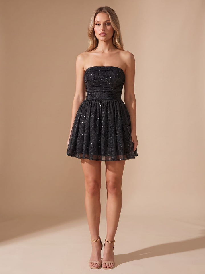 Women's Glitter Bustier Mini Christmas Party Dress