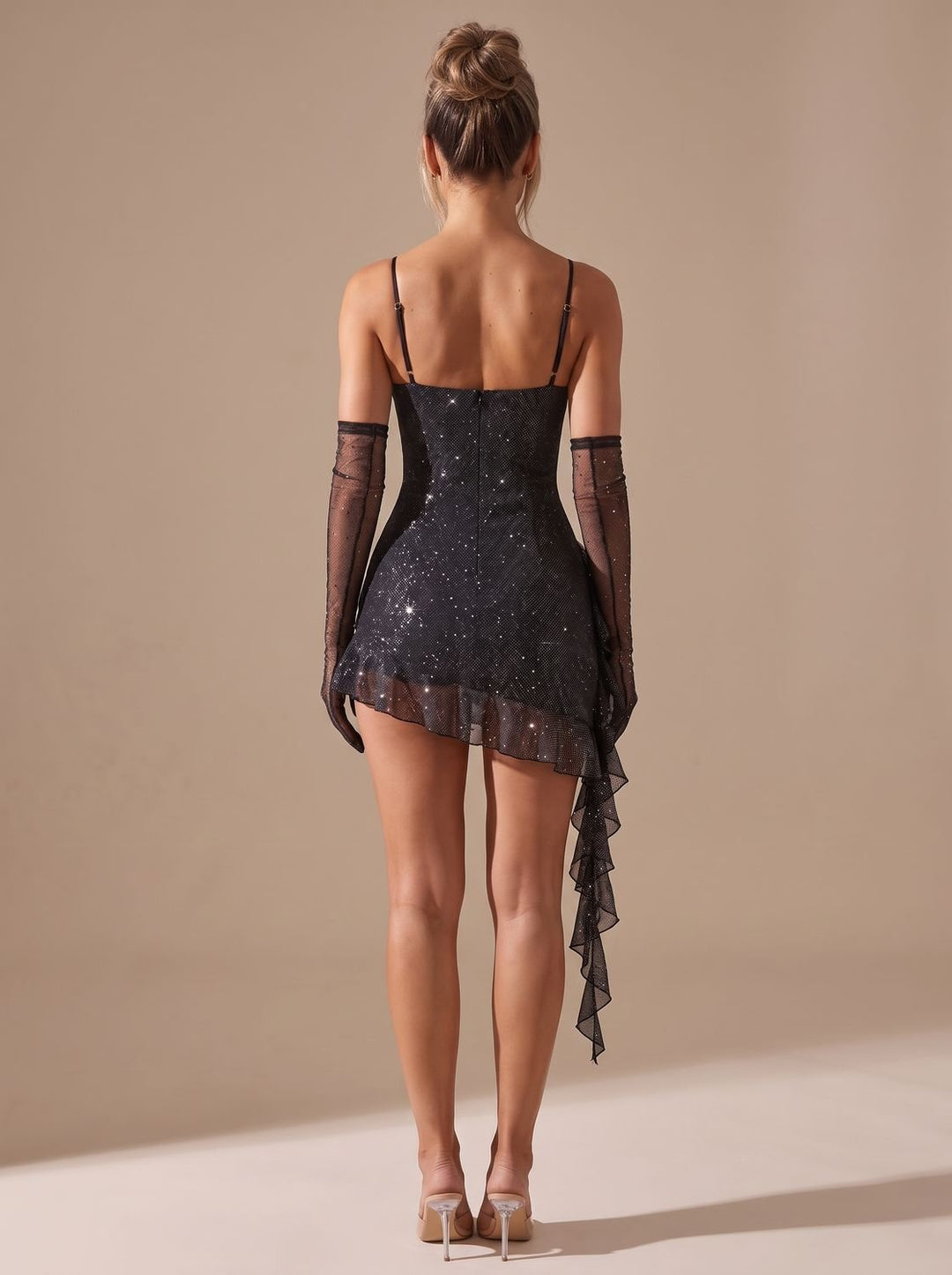 Women's Glitter Ruffle Mini Christmas Party Dress