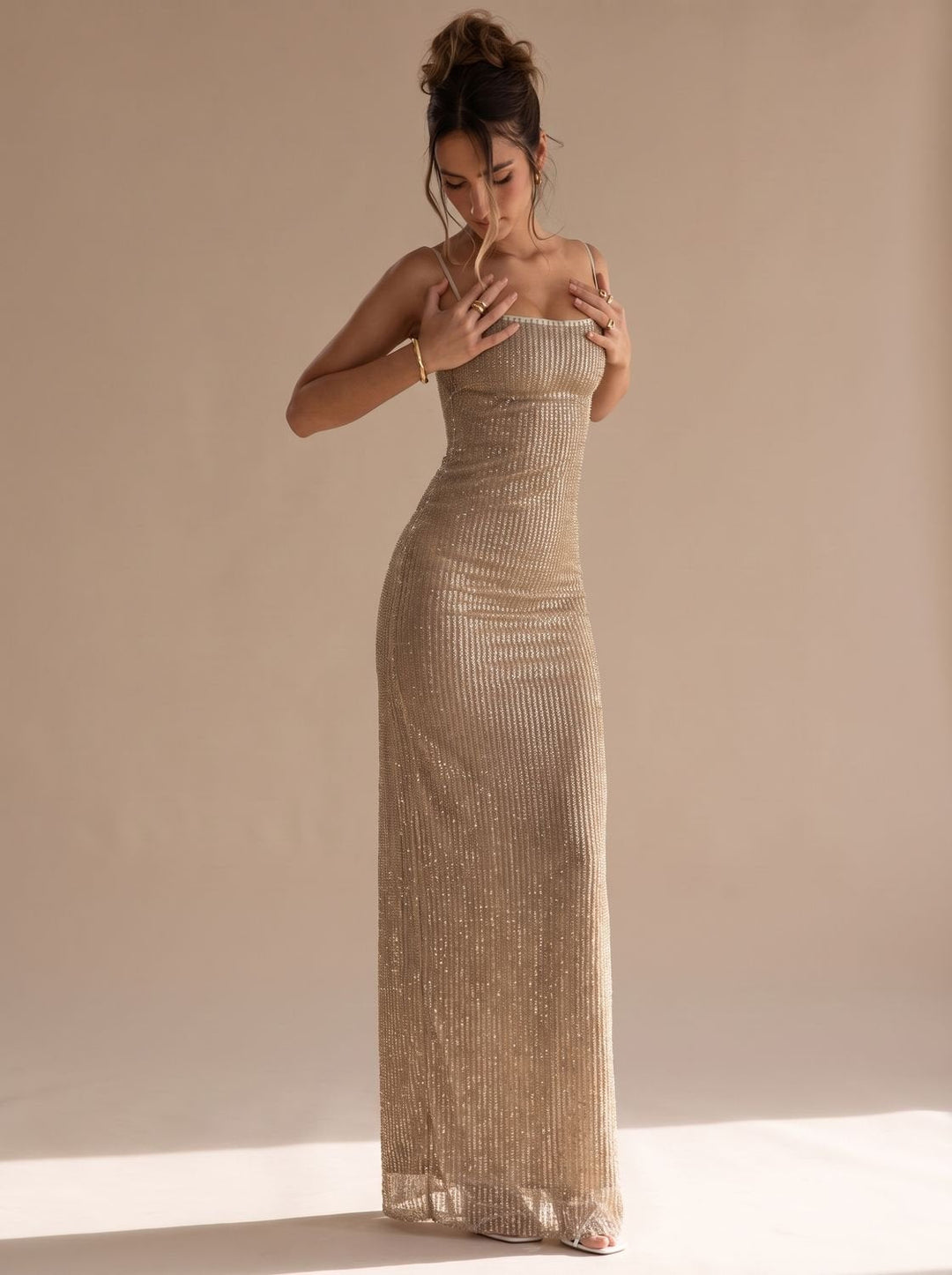 Women's Glitter Bodycon Maxi Christmas Party Dress