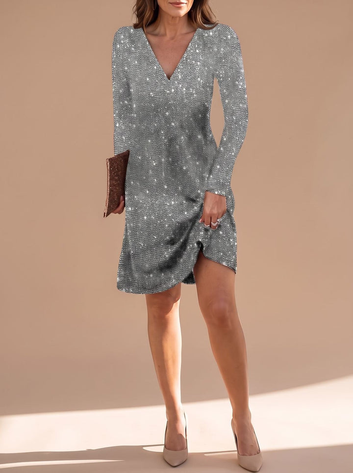 Women's Long Sleeve Sequin Mini Christmas Party Dress