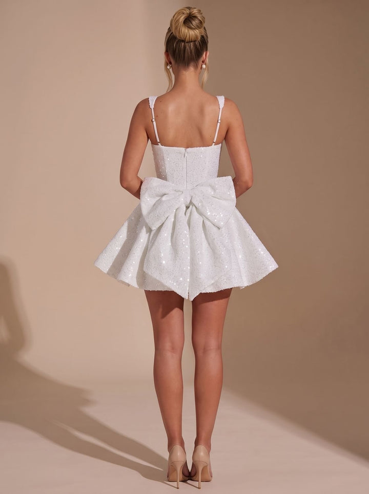 Women's Sequin Bow Flare Christmas Party Dress