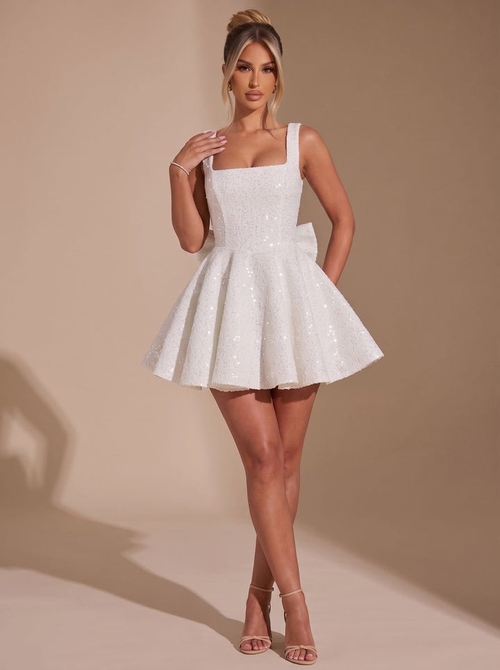 Women's Sequin Bow Flare Christmas Party Dress