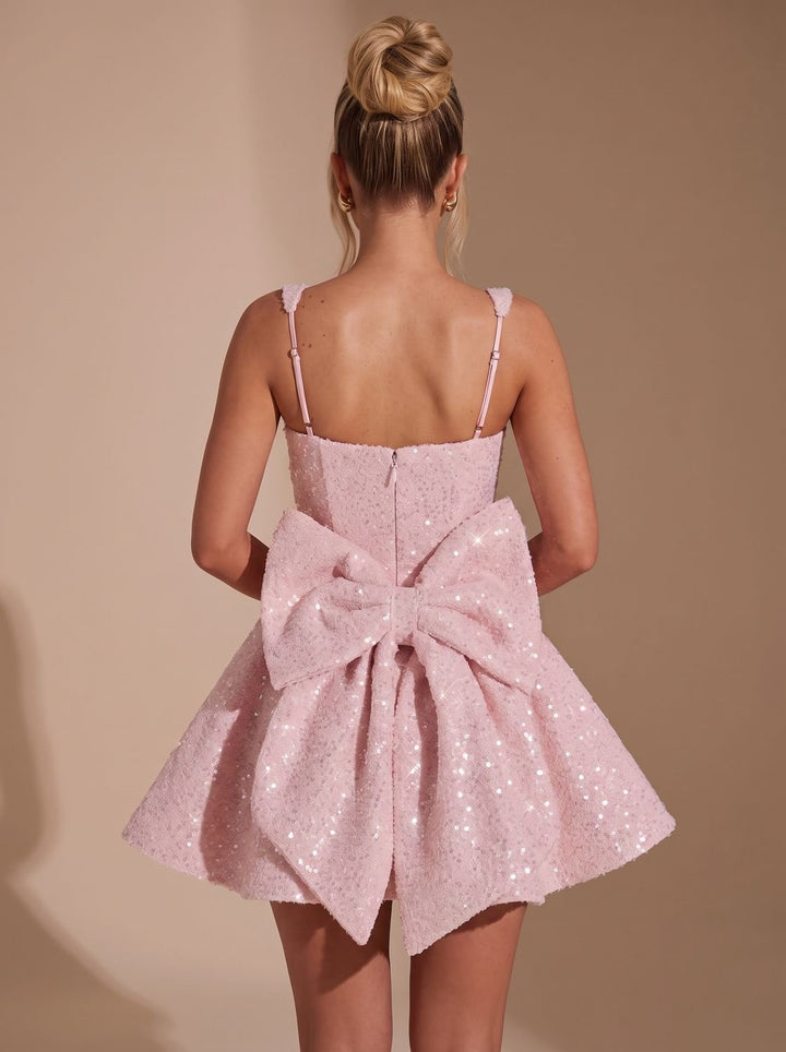 Women's Sequin Bow Flare Christmas Party Dress