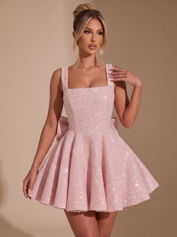 Women's Sequin Bow Flare Christmas Party Dress