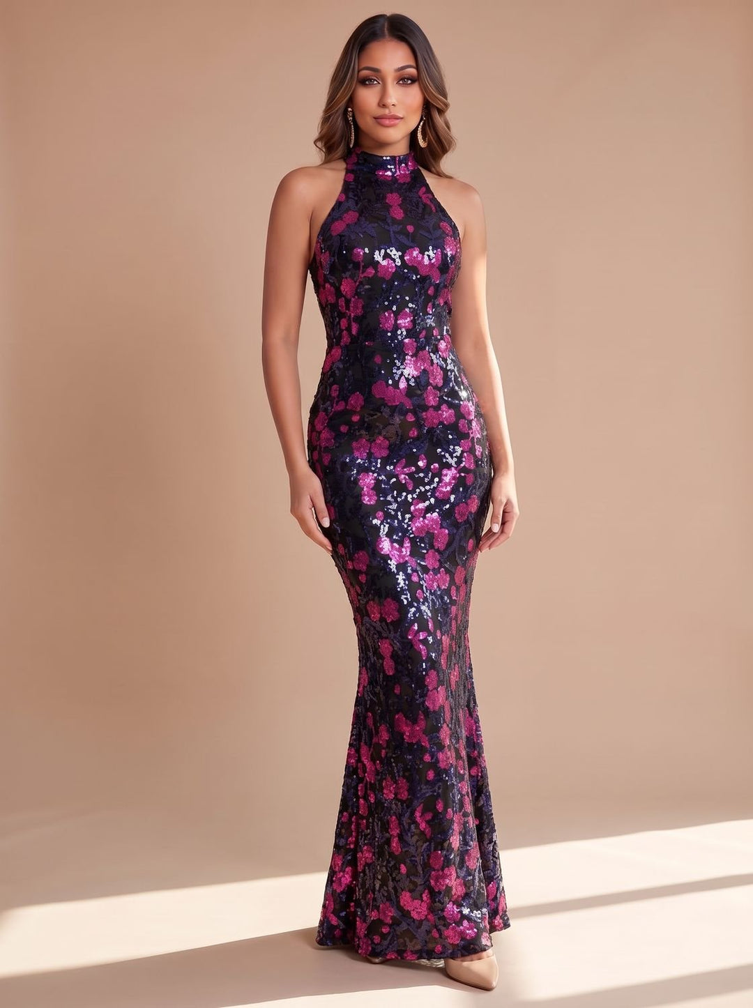 Women's Sequin Mermaid Gown Christmas Party Dress - Purple