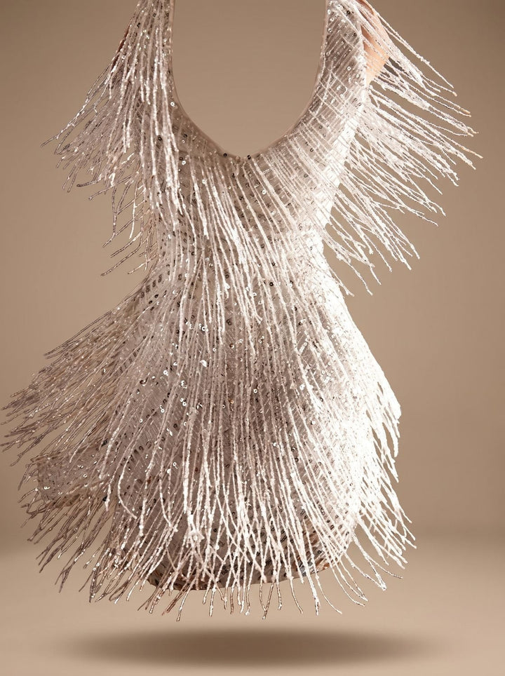 Women's Fitted Sequin Fringe Christmas Party Dress
