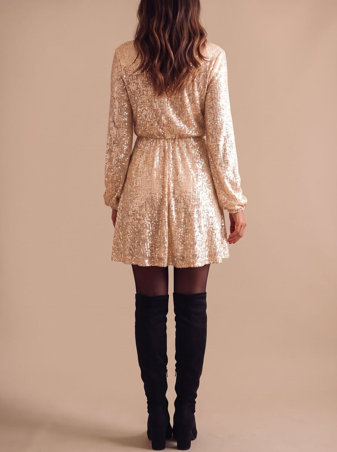 Women's Gold Sequin Wrap Christmas Party Dress