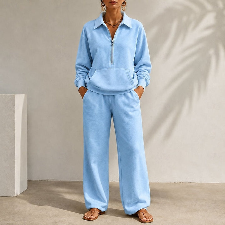 Women's Zip Collar Wide Leg Tracksuit Set 4